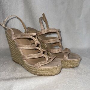 Wild Diva Strappy Tan Wedge Sandals